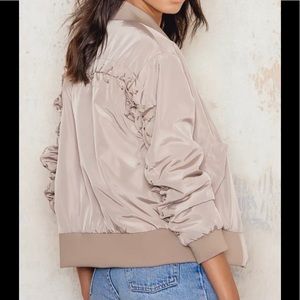 NA-KD Beige Zipper Bomber Jacket Size L
